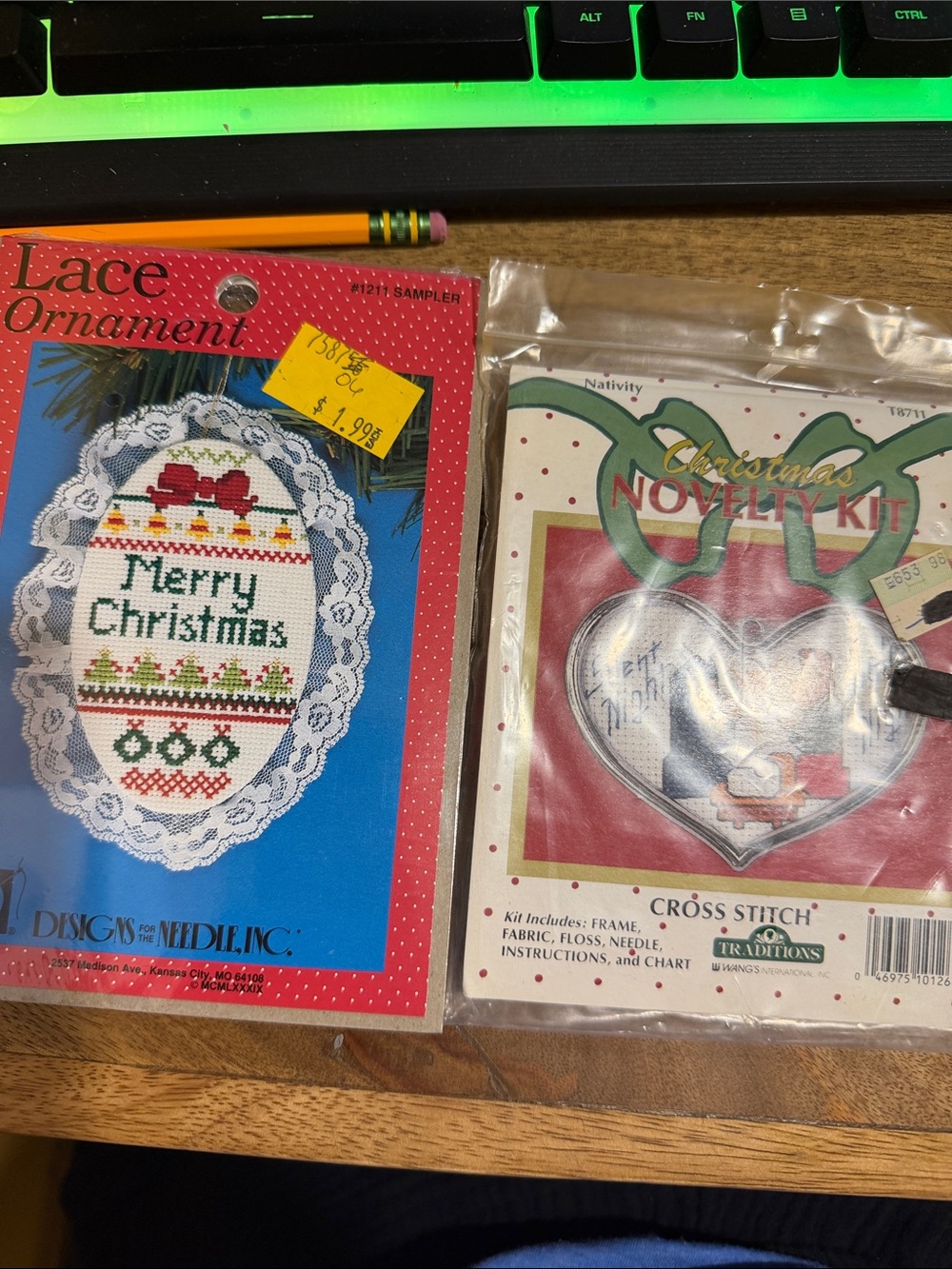 Includes 2! Merry Christmas' Lace Ornament Cross Stitch Kit - Red/Green